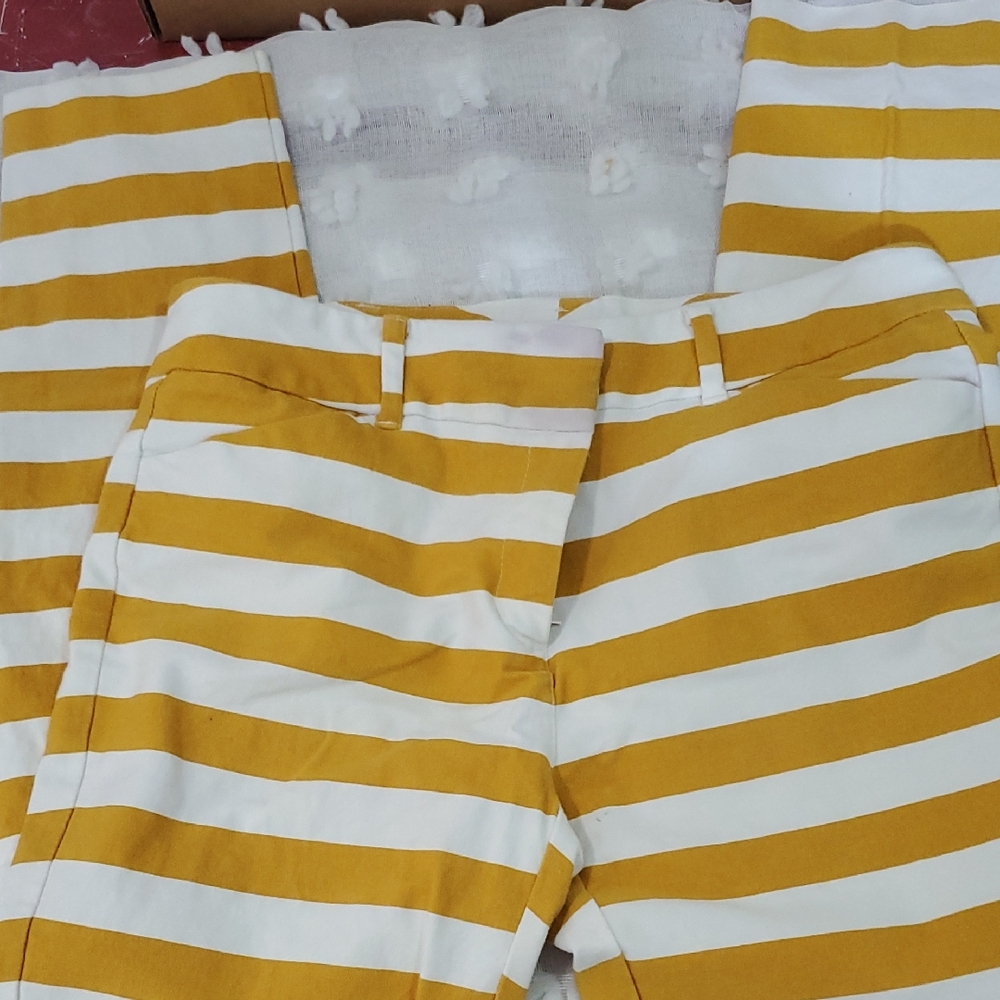 New York & Company Yellow and White Striped Skinny Jeans